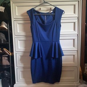 Royal Blue Mini Dress with Peplum Detail